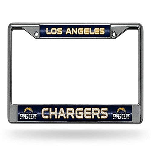 Rico NFL San Diego Chargers Bling Chrome License Plate Frame with Glitter Accent, 12 x 6-Inch