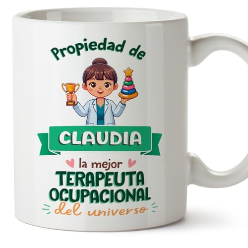 MUGFFINS Tazas Personalizadas para TERAPEUTA OCUPACIONAL mujer - En Español - Propiedad de - 11 oz / 330 ml - Regalo Personalizable original y divertido