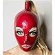 Latex Kapuze mit Zopf und Augenloch, rote Vollgesichtsabdeckung mit Reißverschluss für Meister, Königin, Sex, BDSM, Party, Cosplay, Urlaub