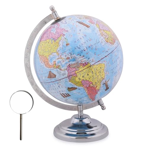 GLOBE DADDY Globe for Kids, Stem Steam Educational World Globe with Magnifying Glass for Kids/Political Office/Students - 8 Inch(Blue)