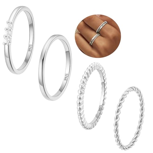 WEDDINEN 4PC Gold Rings for Women, S925 Sterling Silver 14k Gold Filled Plated Stackable Thin Thumb Ring Set Cubic Zirconia Dainty Stack Gold Knuckle Rings Set Size 6-10