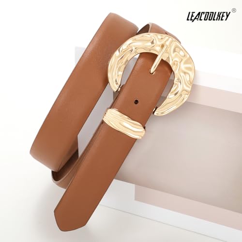 LEACOOLKEY Leather Belt for Women Ladies Waist Belt for Jeans Dress Fashion Leather Belt with Gold Buckle2