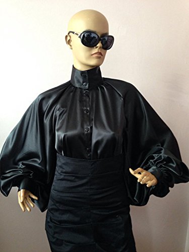 Formal Womens Satin Blouse With High Victorian Collar And Puffy Balloon Sleeves #TOP3