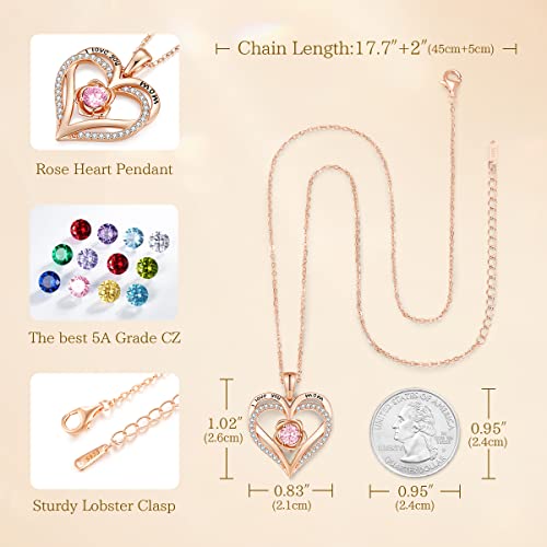 Cde Mother's Day Jewelry Gifts For Mom Rose Heart Pendant Necklaces For Women 925 Sterling Silver Rose Gold Flower Love Heart Necklace With Birthstone For Her Birthday Christmas Anniversary (I Love You Mom-06-June-Alexandrite Light Purple) #TOP3