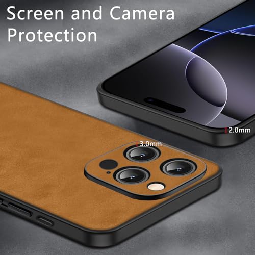 Coque iPhone 16 Pro en daim PU marron luxe et TPU antichoc - 4