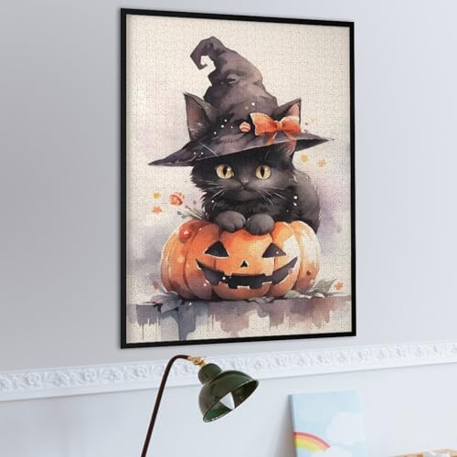 Puzzle 1000 pieces Halloween chat noir et citrouille pour adulte - 4