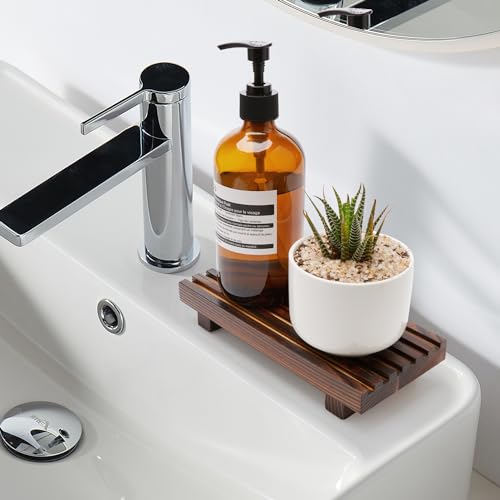 Renawe Petit plateau de savon pour évier de cuisine pour comptoir, distributeur de savon, support en bois pour décoration de salle de bain, piédestal en bois de ferme, accessoires de cuisine, comptoir – vue 5
