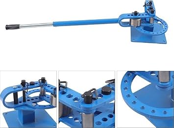 Pipe Tube Bender, 1-3 7 Dies Heavy Duty Tube Bending Machine Manual Bench Top Compact Bender Pipe Bending Machine Metal Rod Bar Bender Bending Tool 5/8 Thick 1-15/16 Width for Repair Shops