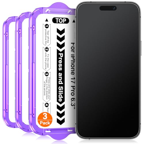 Ksleri 3 Pack for iPhone 17 Pro 6.3 inch Matte Glass Screen Protector Auto Alignment Quick Fit Easy Installation Anti Glare Anti Fingerprint Tempered Glass Smooth Touch Case Friendly