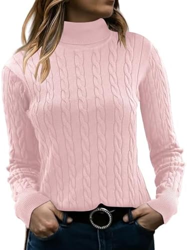 LOMON Women's Turtleneck Sweaters Cable Knit Long Sleeve Casual Slim Fit Pullover Fall Tops