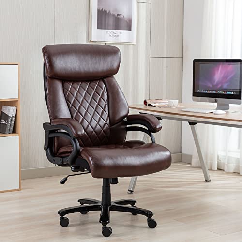 Bowthy Big And Tall Office Chair 500Lbs Heavy Duty Ergonomic Computer Desk Chair With Arms High Back Adjustable Lumbar Support 360 Swivel Task Chair Executive Leather Chair (Brown) #TOP1