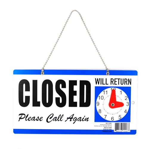 Closed Sign for Business - Double-Sided with Clock, 'Will Return' Indicator, Adjustable Return Time...