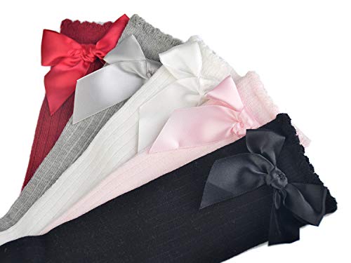 Image of Epeius Baby Girls Boys Cotton Uniform Knee High Socks Tube Ruffled Stockings (Pack of 3 /5)