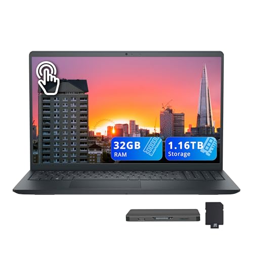 Image of Dell Inspiron 15.6 inch FHD Touchscreen Laptop, Intel i5-1334U, 32GB RAM, 1.16TB Storage (1TB SSD + 160GB Docking Station Set), Intel UHD Graphics, Full-Size Keyboard, Wi-Fi 6, Windows 11, Black