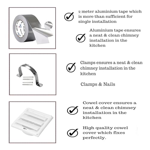 Image of Kitchen Chimney Aluminium Exhaust Pipe & Vent Cover with Installation Kit (8 FT KIT), Silver