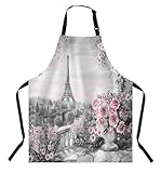 BGBDEIA Delantal ajustable para hombres y mujeres, diseño de paisaje de la ciudad de París, diseño de flores y rosas y hojas, adecuado para cocina, camarera, chef, delantal, Paisaje de París, 27 X 31