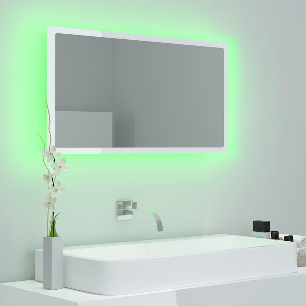 Lustro łazienkowe LED wysoki połysk białe 80 x 8,5 x 37 cm akryl, szafki i przechowywanie, szafki pod umywalkę, szafki łazienkowe