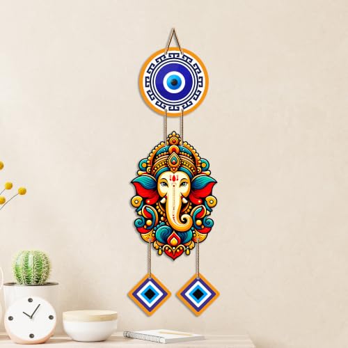 Image of Artvibes Siddhivinayak Wall Hanging with Evil Eye Protection for Home Decor | Nazar Dosh Removal Hanging for Entrance Temple Bedroom Office | Spiritual Vastu Lucky Charm Decorative Gift (WH 8565N)