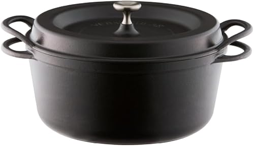 Olla para Horno Holandés Vermicular Olla de Hierro Fundido Esmaltada No Tóxica 26cm (5.3 Qt) Apto para Horno Compatible con Inducción Horno