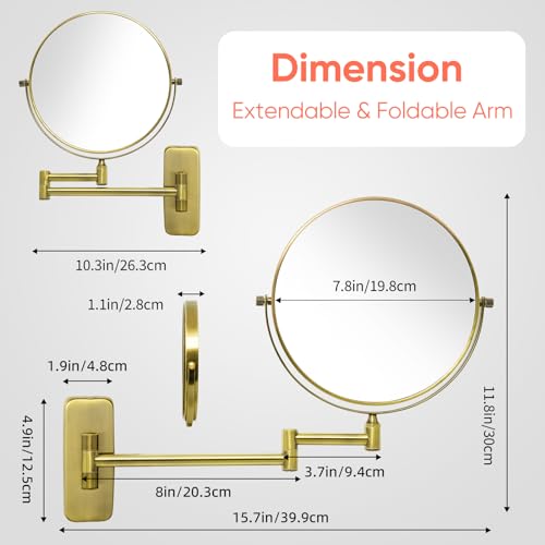 Gurun M1406K-8X7 8-Inch Double-Sided Wall Mount Makeup Mirror Antique Satin Brass thumb #4
