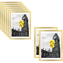 12x16 Picture Frame Set, Display Pictures 11x14 with Mat or 12x16 Without Mat,Wall Gallery Photo Frames, Polished Gold