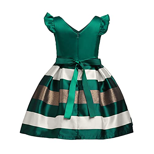 Aimjchld 1923-GREEN-130 Girls Casual Vintage Summer Ball Gown Striped Tutu Kids Knee Length Prom Party Wedding Bridesmaid Dresses 5T 6T thumb #1