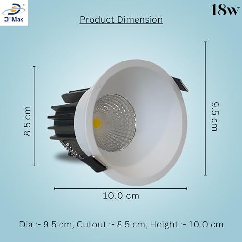 Image of D'Mak 18W White Body LED Deep COB Light | Recessed LED Ceiling Light for Indoor Lighting (Warm White, Pack of 5)