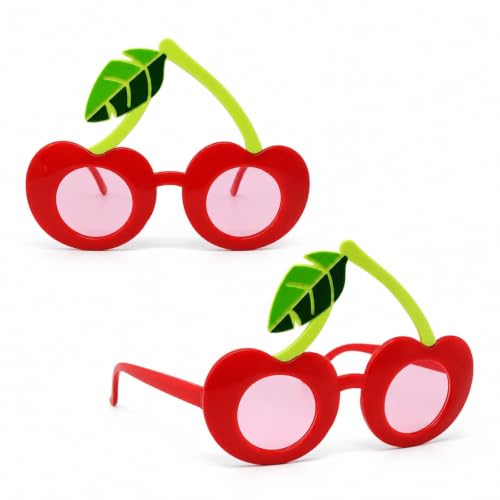 LOGOFUN 2PCS Cherry Party Glasses Funny Fruit Shaped Sunglasses Hawaii Beach Luau Photo Booth Props for Summer Vacation Pool Holiday Costume Dressing