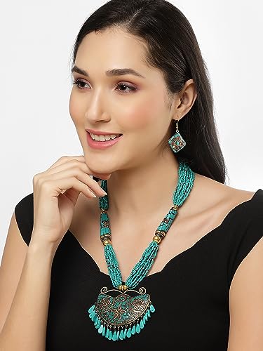 Shining Diva Fashion Latest Stylish Traditional Tibetan Pendant Necklace Jewellery Set for Women