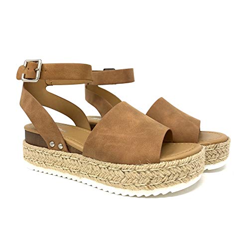 Image of Soda Topic Open Toe Buckle Ankle Strap Espadrilles Flatform Wedge Casual Sandal