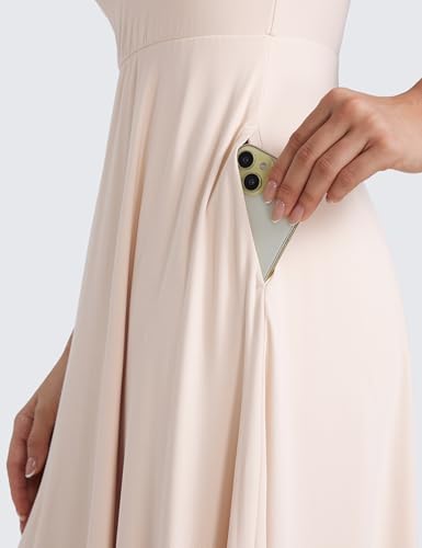 Image of CRZ YOGA Cloudweight Double Lined Square Neck Midi Dresses for Women Casual Summer Sleeveless Outfits with Side Pockets