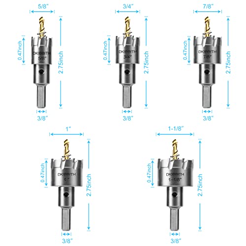 Dkibbith Carbide Hole Saw Kit, Tct Set Heavy Duty For Precise Holes In Stainless Steel Hard Metal, 9 Bit Sizes 5/8” 3/4” 7/8” 1” 1-1/8” 1-1/4” 1-3/8” 1-1/2” 2”, Extra Pilot Bits Carrying Case #TOP1