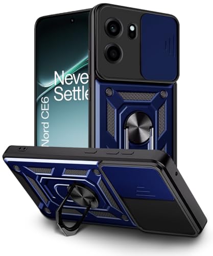 Image of WOW IMAGINE Tough Armor Bumper Mobile Back Case for 1+ OnePlus Nord CE 6 5G | Sliding Camera Cover | Shock Proof 360 Protection | Hybrid PC + TPU | Ring Holder with Kickstand - Blue
