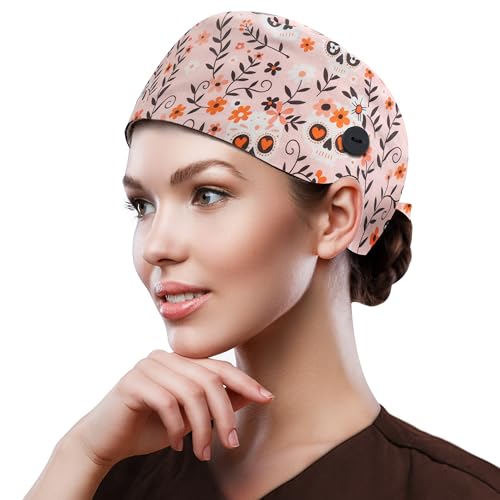 Image of QBA Adjustable Working Cap with Button, Cotton Working Hat Sweatband, Elastic Bandage Tie Back Hats for Women & Men, One Size