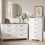 Gizoon 2PC Bedroom Furniture Set: 5 Drawer Dresser and 6 Chest of Drawers