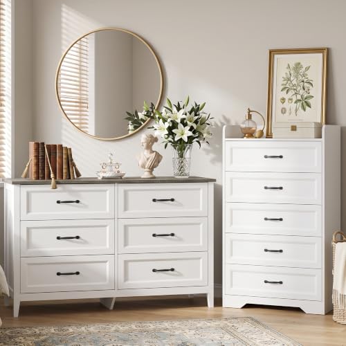 Gizoon 2PC Bedroom Furniture Set: 5 Drawer Dresser and 6 Chest of Drawers