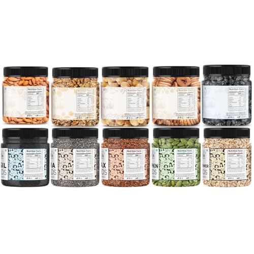 Image of LILA DRY FRUITS Weight Management Combo Pack 10 in 1 (100g x 10) Nuts & Seeds Mix Almonds Walnuts Apricots Black Raisins Anjeer Chia Flax Pumpkin Sunflower Basil Seeds Superfood Daily Healthy Snack