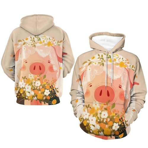 Sweat à capuche Fleurs de Cochon taille S | Hoodie mixte manches longues