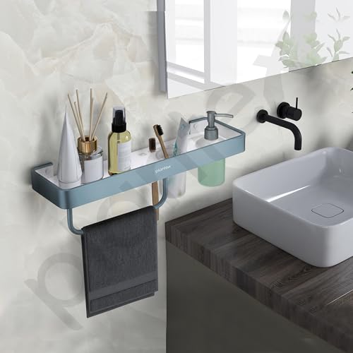 Image of Plantex 4in1 Shelf for Bathroom /Aluminium and Acrylic Shelf with Tumbler Holder, Liquid Soap Dispenser and Napkin Space /Bathroom Organizer with Drill-Pack of 1(Grey and Milky White)