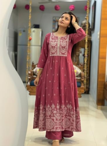Image of ANNI Designer Women's Viscose Blend A-Line Printed Co-Ord Set with Palazzo | Kurta Palazzo Set for Women | A-Line Kurti Co-Ord Outfit | Ethnic Printed Suit Set