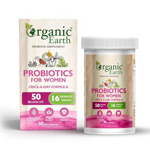 Organic Earth Probiotics For Women | Once a Day Formula | For Digestive Balance Womens Health & Immune Health | With 50 Billion CFU & 16 Probiotic Strains | 30 Veg Capsules