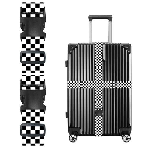 Image of Nuxovilar Luggage Straps of 2 Set Black and White Checkerboard 1.96x70.86in | Luggage straps Durable for Fashion Forward MaterialTravel Essentials for 22-28 Inch Suitcases