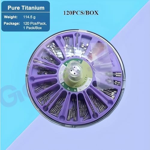 Image of Dental Titanium Steel Alloy Screw Post Root Canal Pin Conical Core Crown 120 Pcs Kit with 12 Sizes, 2 Keys & 2 Drills for Post Core Restoration