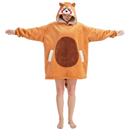 MORNINGFLY Red panda Wearable Blanket Hoodie for Women and Men