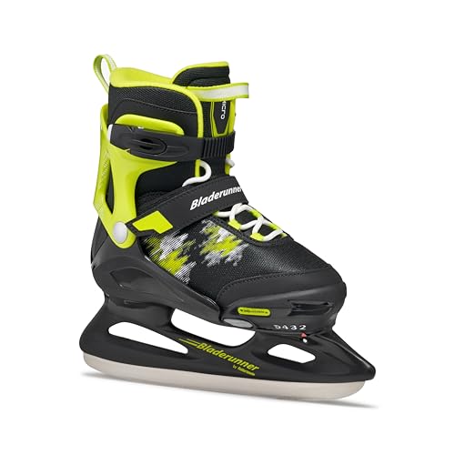 Bladerunner Ice by Rollerblade Micro Kids Adjustalbe Ice Skates, Black and Lime