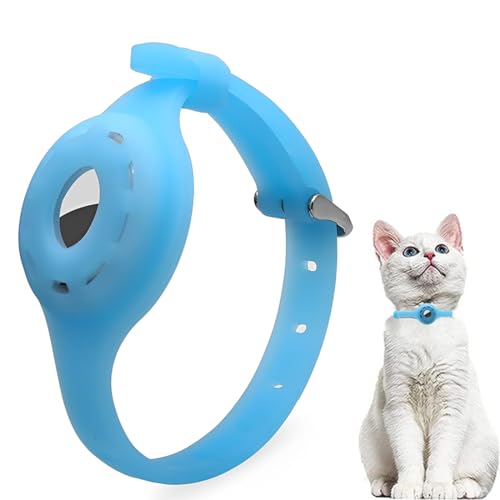 Airtag Collare Gatto Antistrozzo, Collare per Gatti Regolabile Chiusura Sicurezza Copertura Airtag Protettiva, Compatibile Airtag Apple Adatto Gattini Cuccioli Taglia M Blu luminoso