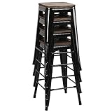 Topeakmart 26inch High Metal Bar Stools Kitchen Pub Barstool Square Wood Top Seat Black 4 Pack