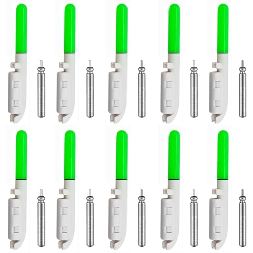 Fawyobs 10PCS LED Night Fishing Rod Tip Lights - Late-Night Bite Alert Indicators, Fluorescent Stick Strike Lights for Ice Fishing & Shore Fishing (Green, Round Style)