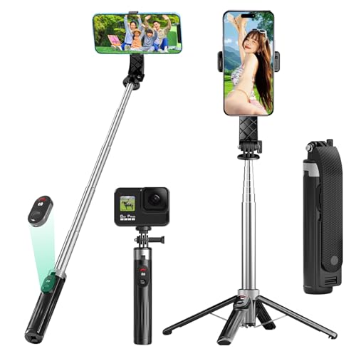 自撮り棒【2025業界新登場・超ミニ四脚安定モデル】じどり棒 スマホ 三脚 安定性アップ デジカメ兼用 iPhone androidに対応 リモコン付き 最大104センチメートル 9段階の伸縮 360°回転 軽量 で持ち運びに便利です セルフィー/撮影用ス