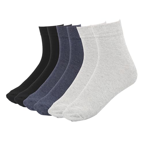 MANARC Men Cotton Ankle Socks 3 Pack (Black, Grey, Blue)